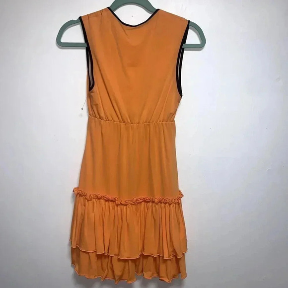 Women's Y2K princy by Jessica Simpson Mini Dress Orange Size S RuffleTrim VNeck - Picture 3 of 7